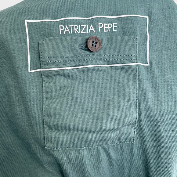Patrizia Pepe Short Sleeve Blue Green Pocket Logo T Shirt Women's Size XL - Picture 12 of 12